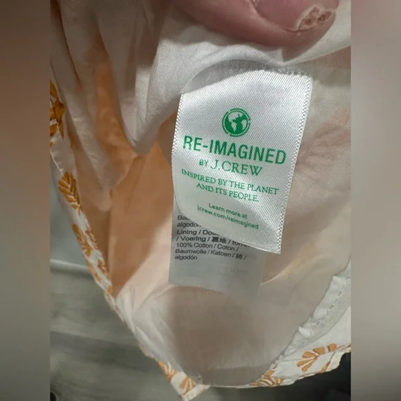 JCrew Orange White Flower Midi Ruffle Puff Sleeve Dress - Picture 8 of 9